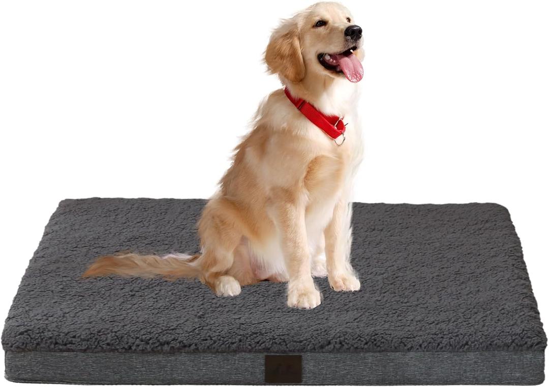 DaysU Large Dog Bed for Large Dogs, Orthopedic Dog Beds with Removable Washable Cover, Egg Crate Foam Pet Bed Mat, Dark Grey, Suitable for Dogs Up to 65 Ibs, 36x27x3in