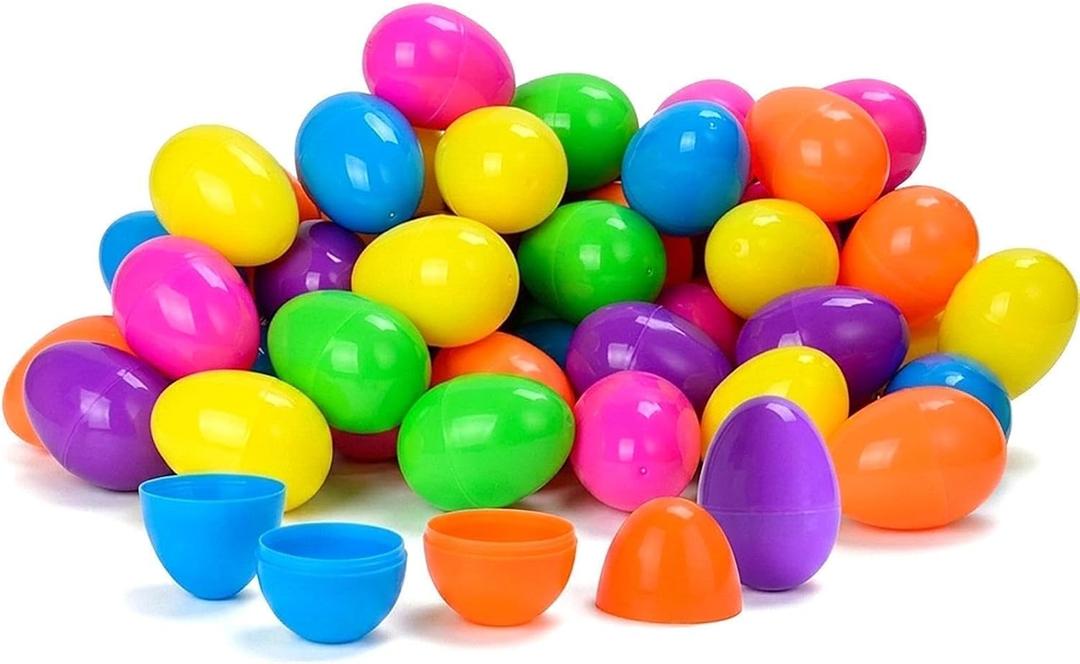 50 PCS 2.52" Easter Eggs Plastic, Plastic Easter Eggs Fillable, 6 Color for Party Hunt Games