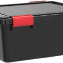 IRIS USA WeatherPro 31 Qt Storage Bins with Lids, 1 Pack, BPA-Free Plastic Gasket Box with Tight Latch and Seal, Stackable Nestable Tote Tub - Black/Red
