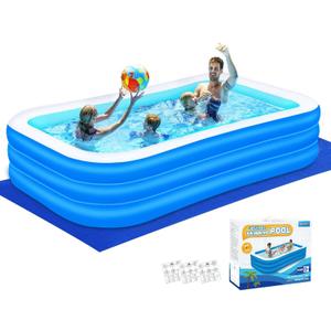 Nattork Inflatable Swimming Pool for Kids and Adults- 118" x 68" x 22" Family Full-Sized Blow Up Pools for kids -Thickened Durable Above Ground Swimming Pool Backyard Lawn, Indoor Outdoor Summer Party (118x68x22"-Blue&White)