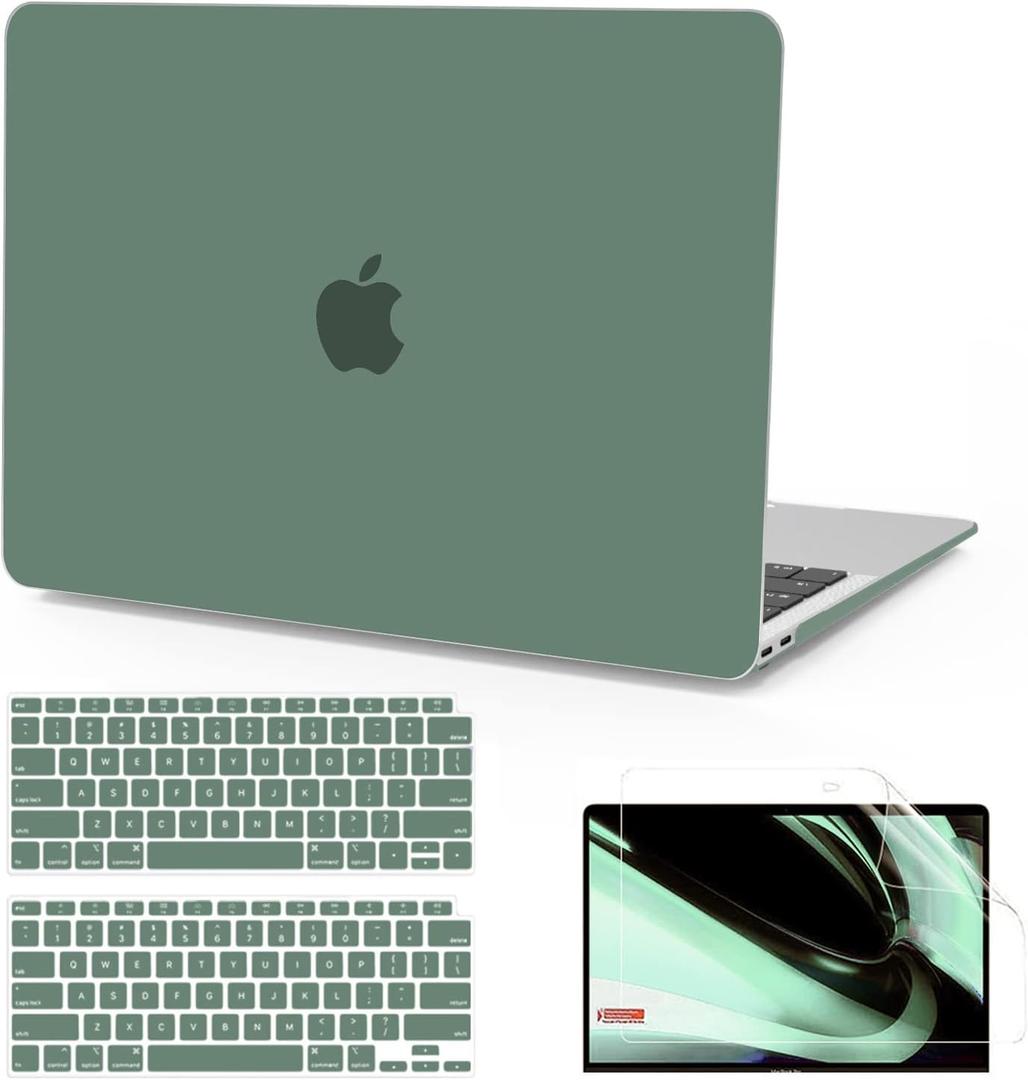 B BELK Compatible with MacBook Air 13 inch Case 2022 2021 2020 2019 2018 A2337 M1 A2179 A1932, Matte Plastic Hard Shell Case for MacBook Air 13.3 inch +Keyboard Cover+Screen Protector, Midnight Green