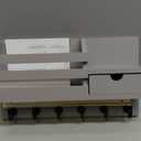 FifthQuarter Key and Mail Holder for Wall, Mail Organizer Wall Mount with 6 Hooks and Storage Drawer, Easy Installation Key Rack for Entryway and Home Decor (A-Grey)