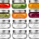 Mason Jars, 8 OZ, Wide Mouth, 12 Pack with Lids and Bands, Glass Canning Jars for Canning, Pickling, Preserving, Jam, Honey, Wedding Favors, Shower Favors (12 Pack, Clear)