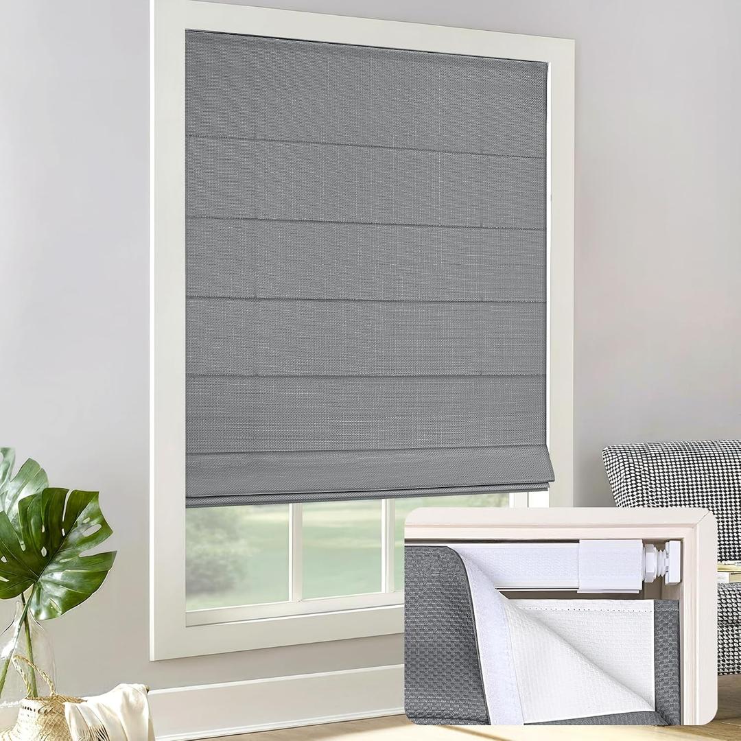 LazBlinds Cordless Roman Shades - No Drill Easy Install Light Filtering Window Blinds, Thermal Insulated Room Darkening with UV Blocking for Bedroom/Living Room, Window Size 32" W x 48" H, Charcoal