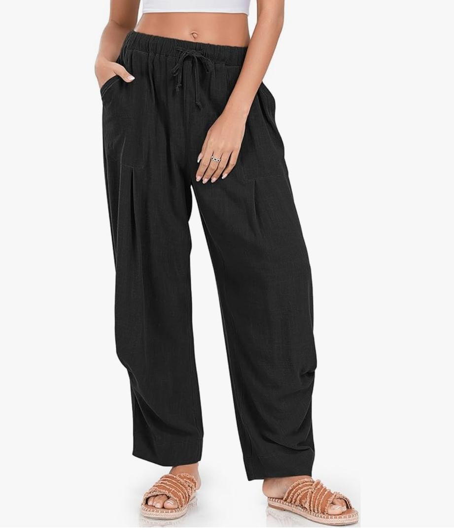 TARSE Women Linen Baggy Harem Pants Summer Drawstring Casual Lounge Pant 2026 Beach Travel Vacation Clothes with Pockets, XL