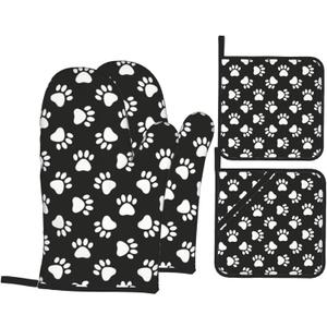 Perinsto Cute Dog Animal Paws Oven Mitts & Pot Holders 4 Pcs Set, Decorative Heat Resistant Cooking Gloves Microwave Oven Gloves for Kitchen Baking Grilling BBQ