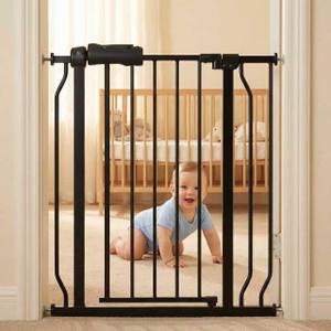 Narrow Walk Through Baby Gate 24.02-29.13 Inch Wide Auto Close Tension Black Metal Child Pet Indoor Safety Gates Pressure Mounted for Stairs& Doorways (24.02"-29.13"/61-74CM, Black)