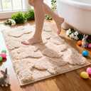 Lyrow Beige Easter Bathroom Rugs Decorations 3D Rabbit Bunny Rugs Spring Soft Plush Non Slip Door Mat for Front Door Outdoor Home Spring Decor, 29 x 17 Inches