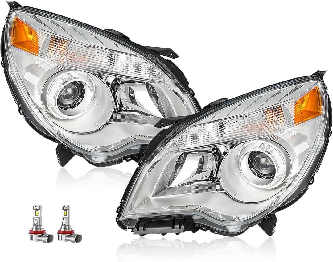 Headlight Assembly Compatible with 2010-2015 Chevy Equinox LS/LT/LTZ Model, Chrome Amber Projector Headlights