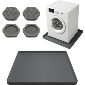 27" X 27" Washer Tray for Floor Protection, Washing Machine Drain Pan Silicone Mat with 4Pcs Anti Vibration Pads for Dryer, Washer, Refrigerator