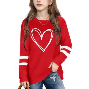 Kids Valentine Shirt Girls Valentines Shirts Cute Heart Graphic Long Sleeve Tee Tops (10-12 Years, Ared2)