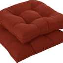 downluxe Outdoor Chair Cushions Set of 2 for Patio Furniture, Waterproof Tufted Overstuffed Patio Furniture Cushions, Thick Outdoor Seat Cushion, 19" X 19" X 5", Brick Red