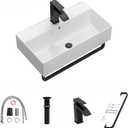 Lordear Wall Mounted Bathroom Sink with Towel Rack - 21 x 12 Inch Modern White Wall Hung Sink for Small Bathrooms, Rectangular One Hole Porcelain Vanity Sinks