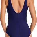 Womens One Piece Swimsuit Scoop Open Back Athletic Training Swimwear Color Block Sport Bathing Suit (S)
