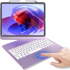 KBCASE Touch Keyboard Case for iPad Air 13 inch (M3/M2, 2025/2024)/for iPad Pro 12.9 inch 3rd/4th Gen 2018/2020, 360Rotatable Case with Touchpad & Pencil Holder for iPad Air 13 inch (Light Purple)