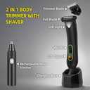 Rechargeable Body Hair Trimmer for Men, 2 in 1 Body Groomer for Men, Replaceable Hair Cutting Blade, IPX7 Waterproof Wet/Dry Ball Groin Trimmer with Charging Base
