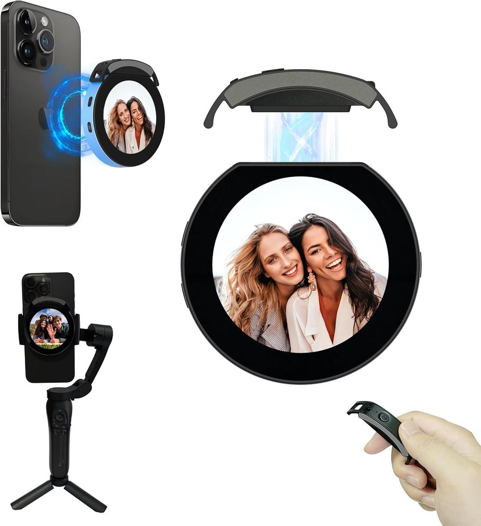 Vlog Selfie Monitor Screen, Magnetic Phone Vlog Selfie Monitor Screen Bluetooth Remote, Using Phone Rear Camera for Selfie Vlog Live Stream TikTok, Compatible with iPhone & Android, Aluminum 2025 New