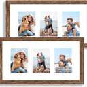 Hongkee 10x20 Picture Frame Set of 2, Rustic Brown Wood Frame with Real Glass Collage Frame, Display Pictures Three 5x7 With Mat or 10 x 20 Without Mat - Horizontal or Vertical Wall Mounting, 10x20 in matted to 3-5x7