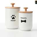 Dog Treat Container Set of 2, Dog treat jar with Airtight Lid, Small dog food container, Dog Cookie Jar for kitchen Counter, Treats Canister, Pet Treat Container 8.3x4.9 & 7.1x4.3 (White)