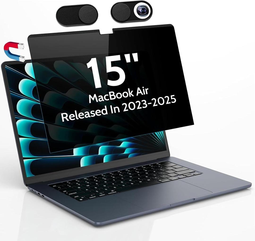 Magnetic Privacy Screen for MacBook Air 15 Inch (2023-2025, M2 M3 M4) - A2941 A3114 A3241, 15inch Removable Matte Anti Blue Light Glare Filter for Mac Air 15.3" Laptop Computer