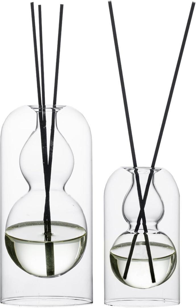 Empty Glass Fragrance Reed Diffuser Bottles,for Essential Oil, with 16pcs Black Reed Sticks,Minimalist Decor,2pcs/Set.