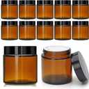 4oz Glass Amber Cosmetic Jars with Black Lids,12 Pack Empty Small Glass Jars with Inner Liners, Round Sample Container for Cream,Lotion,Ointments