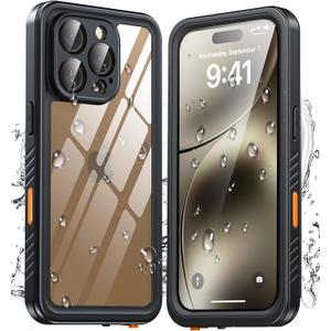 ANTSHARE for iPhone 16 Pro Case, Waterproof Built-in Screen Protector, [12 FT Military Drop Proof] [Full Body Shockproof] [Dustproof] [IP68 Underwater] Phone Case for iPhone 16 Pro 6.3''- Black/Clear