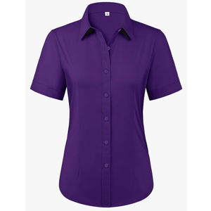 siliteelon Womens Stain Shield Dress Shirts Wrinkle Free Short Sleeve Solid Tops Blouses Button Down Shirts, Size M