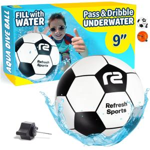 Aqua Dive Soccer Ball - Fun Underwater Pool Toys for Ages 8-12 +  Best Pool Games Outdoor Ball Game for Kids  Water Toys for Kids Summer Parties & Watermelon Beach Games - Fun Gifts For Boys & Girls (9 inch)