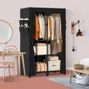 Wardrobe Closet, Quick and Easy Assembly, Black Portable Closet with 2 Hanging Rods 4 Storage Shelves and 8 Side Pockets, Sturdy and Stable Clothes Rack with Cover, for Bedroom and Dormitory, 34 Inch