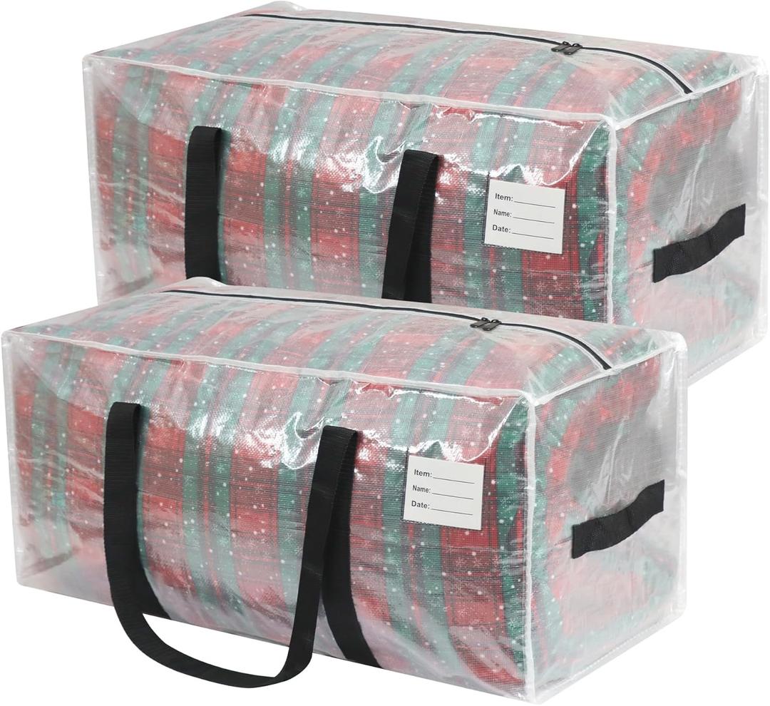 Heavy Duty Moving Bags, 2 Pack with Full Wrap Carry Handles and Double Zippers, 27 Gallon- 200lbs Large Storage Binswith Labeled Window for Clothing, Bedding Storage, Packing Bags for Moving (Clear)