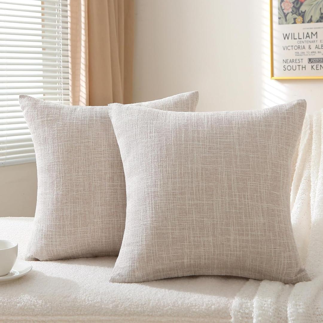 Decorative Throw Pillow Covers 16x16 Inch Super Soft Modern Farmhouse Pillow Case with Rustic Woven Textured, Outdoor Cushion Covers for Sofa Livingroom,Set of 2,Beige