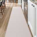 DEXI Kitchen Floor Mats Cushioned Anti Fatigue, 17x79, Large Long Standing Runner Rug Waterproof, Comfort Memory Foam Padded for Front Sink Laundry, Beige White