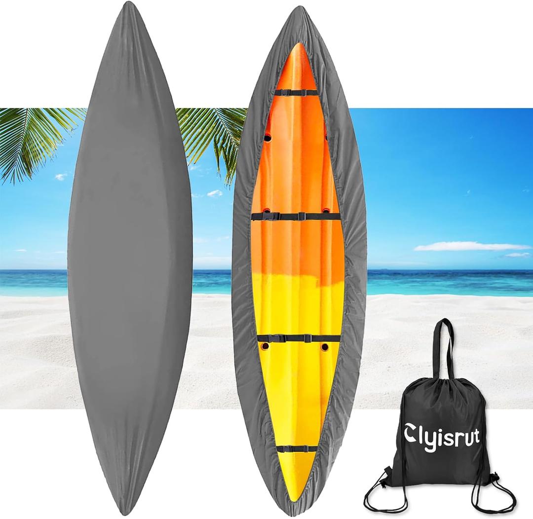 10-16FT Waterproof Kayak Covers for Outdoor Storage, Canoe Cover Accessories, Boat Cover Oxford Shade Marine Cockpit Dust Cover UV Protection Ultra Sunblock Shield for Fishing Boat Kayak Canoe (10-11.5FT, Gray)