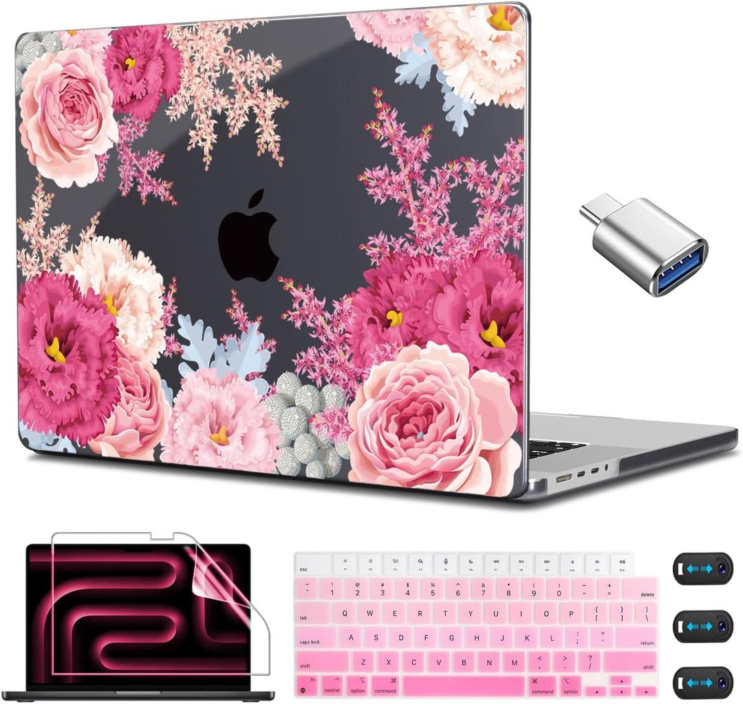 CISSOOK Gorgeous Floral Case for MacBook Pro 14 Inch 2025 2024 2023 2021 Release M5 M4 M3 M2 M1, Plastic Hard Shell Case for MacBook Pro 14.2", Gorgeous Flowers