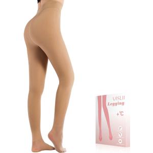 UISLII Fleece Lined Tights Women, Warm Pantyhose leggings Women,Fake Translucent Thermal Skin Colored Tights for Winter (Beige, Size L)