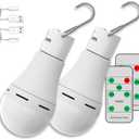 USB Rechargeable Light Bulbs with Remote, 4 Light Modes + Timer, 1200 mAh Rechargeable Battery, Portable LED Tent Light Bulbs for Home Emergency Camping Tent (Pack of 2)