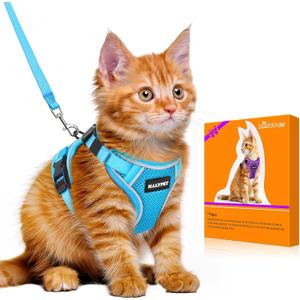 Halypet Cat Harness and Leash Set [MAX Safety 4th-Gen Upgrade] Escape Proof Adjustable Cat Leash Comfortable Soft Vest Easy to Wear Kitten Harness with Reflective Strip for Cats Walking, S SkyBlue (Small (7-12lb))