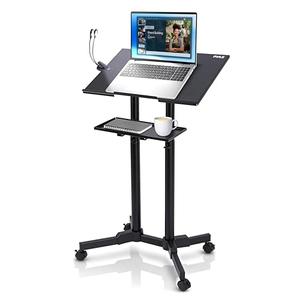 Pyle Lectern Podium Stand | Adjustable Height Top Shelf, Bottom Shelf, Locking Plastic Wheels, & LED Reading Light | Mobile Standing Desk for Classrooms & Presentations | Portable Rolling Table Design