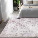 Syalife 8x10 Washable Area Rug, Ultra Soft Non-Slip, Low Pile, Stain Resistant Vintage Area Rug for Living Room, Boho Carpet for Bedroom, Dining Room, Office, Foldable Large Rugs, Pink/Muiti