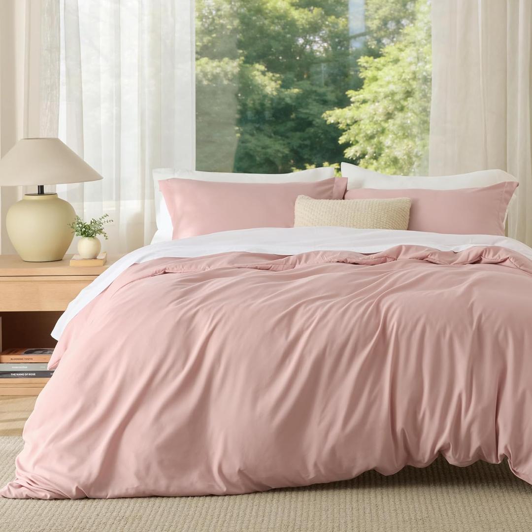 Bedsure Duvet Cover Full Size - Soft Double Brushed Bedding Set for Kids & Adults, Zipper Closure, 3 Pieces, Includes 1 Duvet Cover (80"x90") & 2 Pillow Shams, NO Comforter, Blush Pink