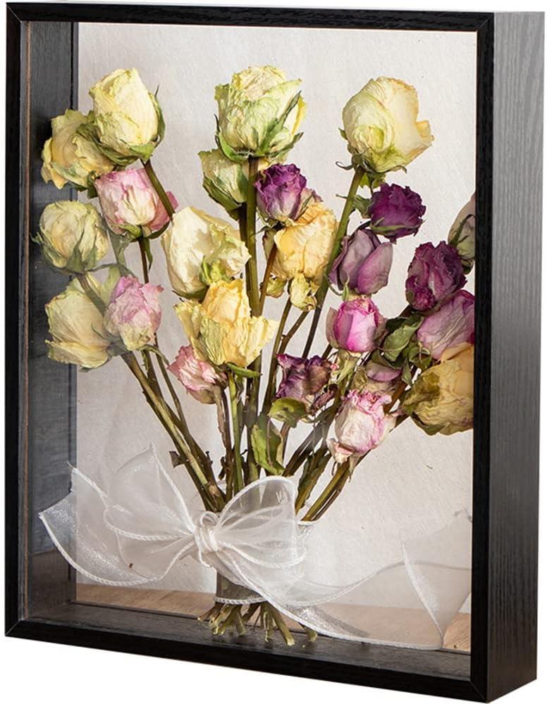 Wooden Dried Flower Photo Frame Dried Flower Display Stand Decorative Floating Photo Frame (black-8x10)