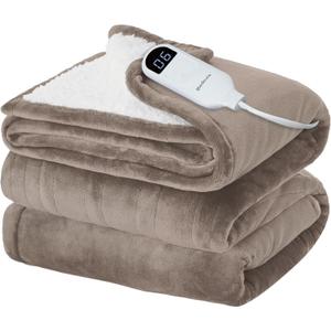Bedsure Electric Blanket Twin - Soft Flannel Heated Blanket, Fast Heating with 10 Time Settings & 6 Heat Settings, Warm Gift for Grandma (62x84 inches, Taupe)