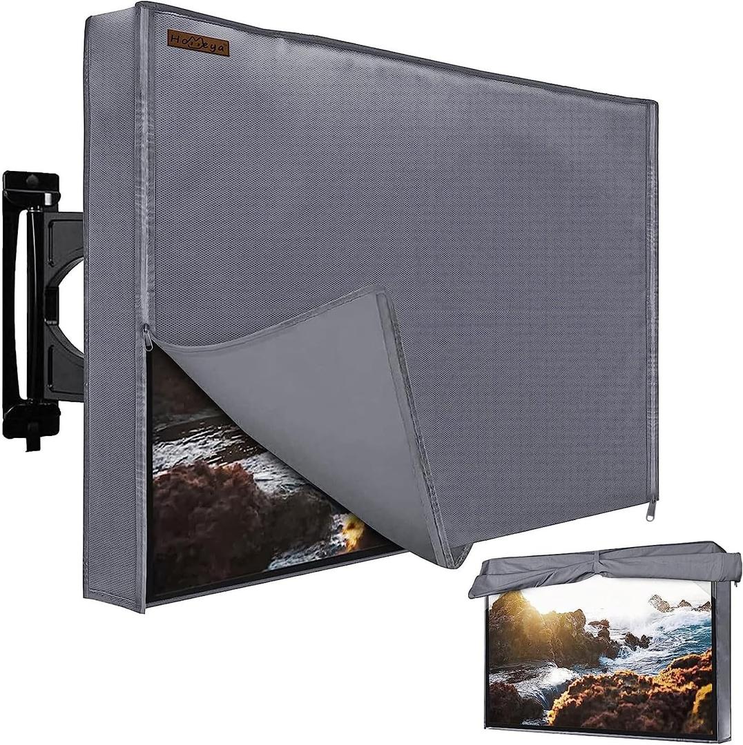 Outdoor TV Cover 60-65 Inches, HOMEYA 600D Heavy Duty Weatherproof TV Enclosure with Front Flap, Waterproof Zipper+Bottom Cover, for Outside LED LCD Flat Screen TVs-Cover Size 58.5''L x 35''H x 4.5"W