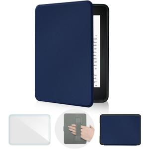 Case for Kindle Paperwhite 12th Generation & Kindle Colorsoft Signature Edition 7 Inch with Hand Strap(2024, Model SA568B SA569P), Silm TPU Sleep Cover Case with a Screen Protector(Navy Blue, 7 inch)