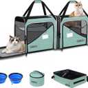 Petskd 2 in 1 Double Cat Car Travel Carrier with Litter Box, Green, 38"Lx17"Wx18"H
