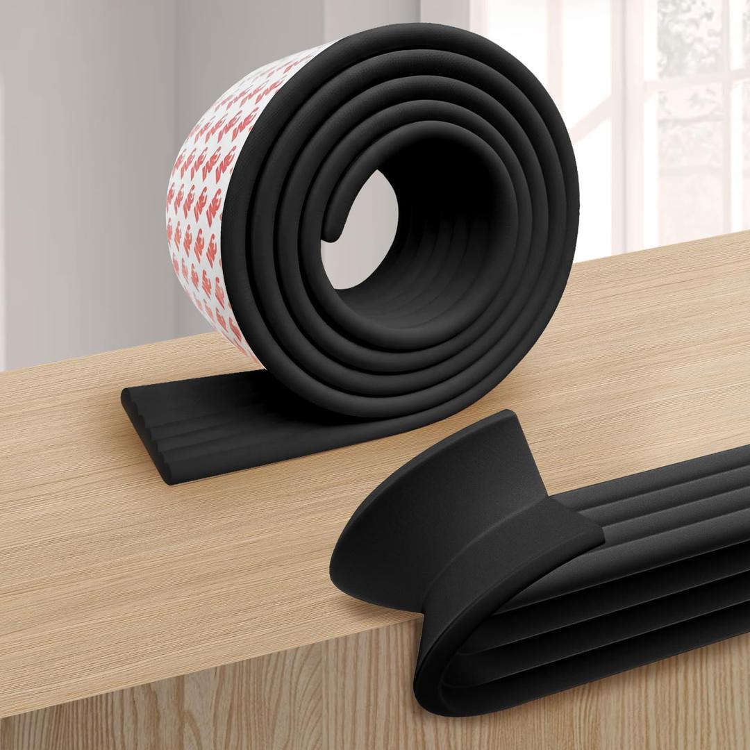 Edge and Corner Guards with Strong Adhesive Extra Thick Baby Proofing Furniture Protector for Table Desk Bed Cabinets Child Safety for Home and Nursery (Black, 6.56 Feet)
