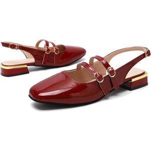 Womens Mary Jane Slingback Pumps Low Heels Sandals Chunky Block Pumps Comfortable Heels Closed Square Strappy for Office Work Casual Wedding Party Shoes Business Dressy Shoes