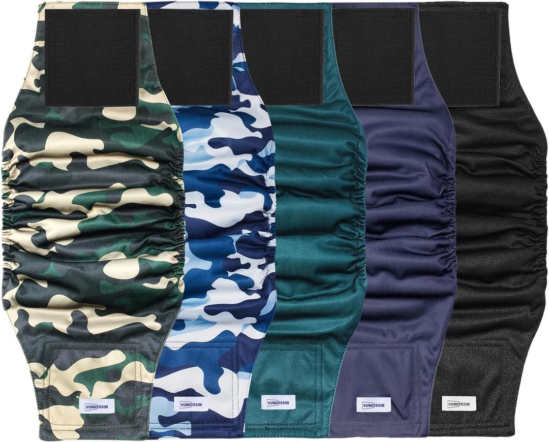 Reusable Dog Diapers Male, Premium Washable Belly Bands for Dogs, Pack of 5, High Absorbing Medium Male Dog Wraps for Doggie & Puppy in Incontinence or Excitable Urination and Training (M)