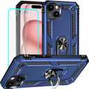 Yiakeng for iPhone 15 Case: iPhone 15 Phone Case with HD Screen Protector - Military Grade Protective Cases with Ring for iPhone 15(Blue)